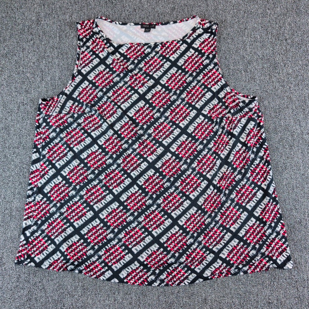 J. Jill Wearever Abstract Geometric Tank Top Women 2X Red Black Modern Career